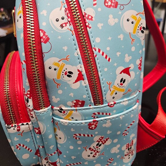 Disney Loungefly Snowman Mickey and Minnie backpack with ears main image 7